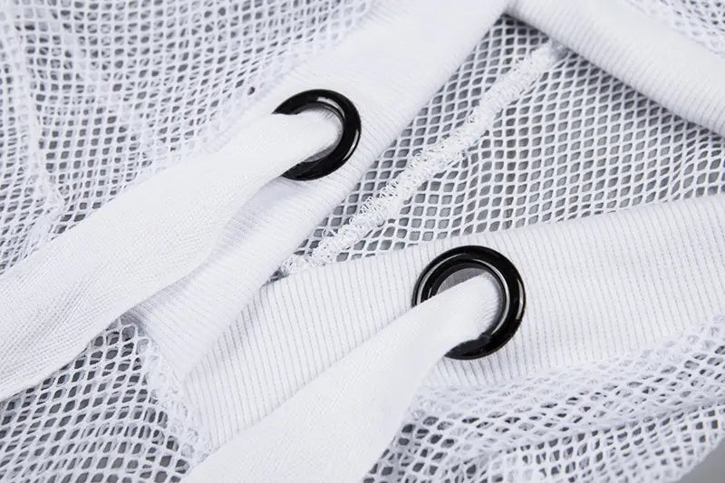 Mesh Long Sleeve Hooded Sheer Top for Casual Wear