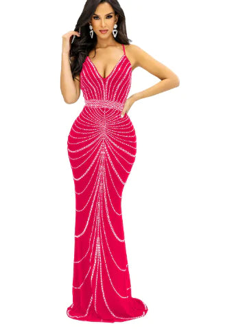 Rhinestone V-neck Sling Dress for Nightclub Wear