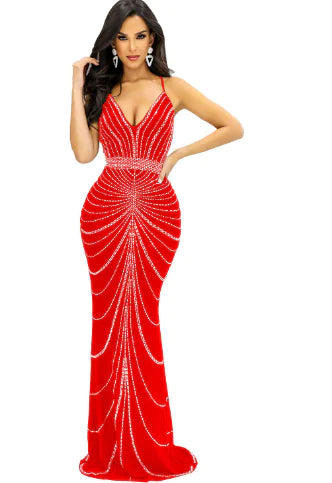 Rhinestone V-neck Sling Dress for Nightclub Wear