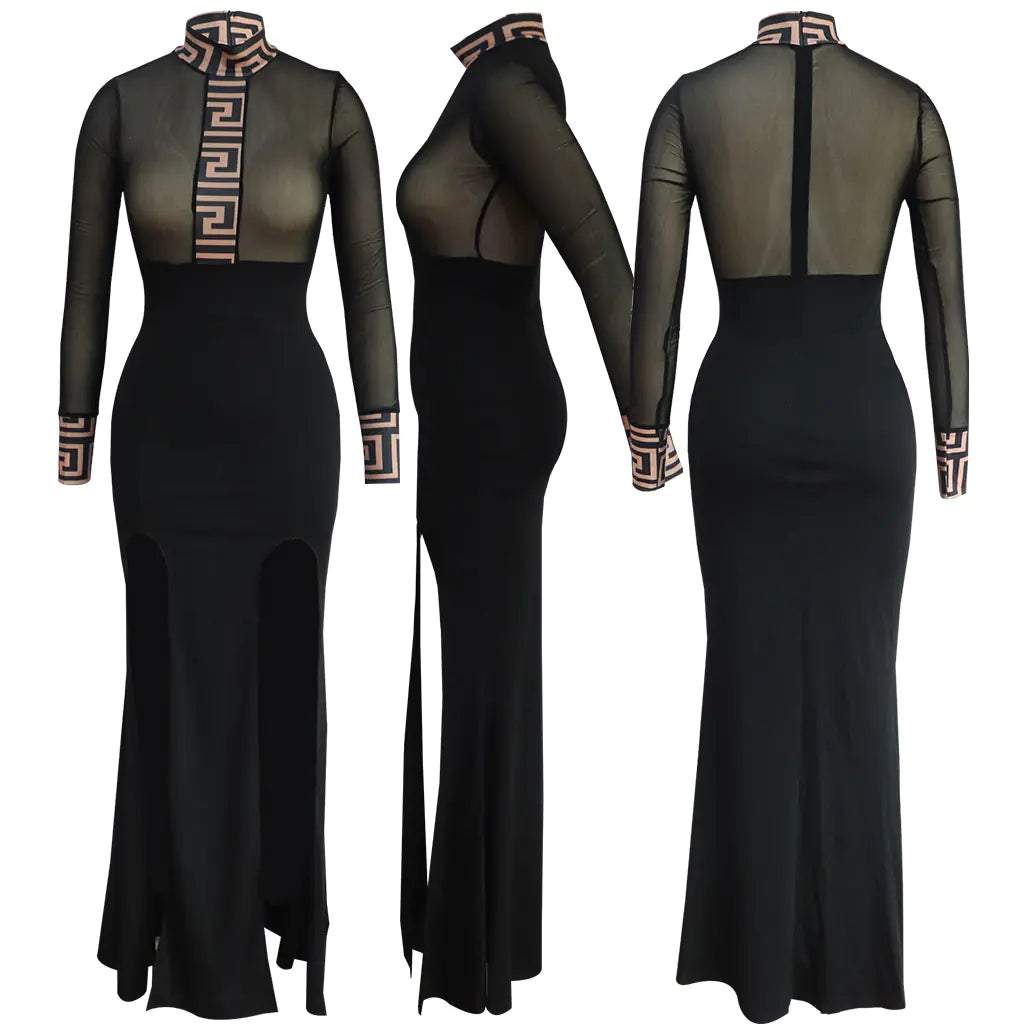 Sheer Side-Slit Dress for Evening and Nightclub Wear