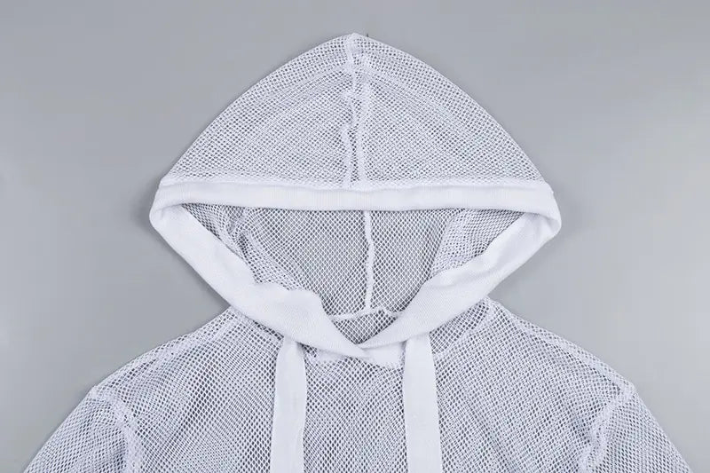 Mesh Long Sleeve Hooded Sheer Top for Casual Wear