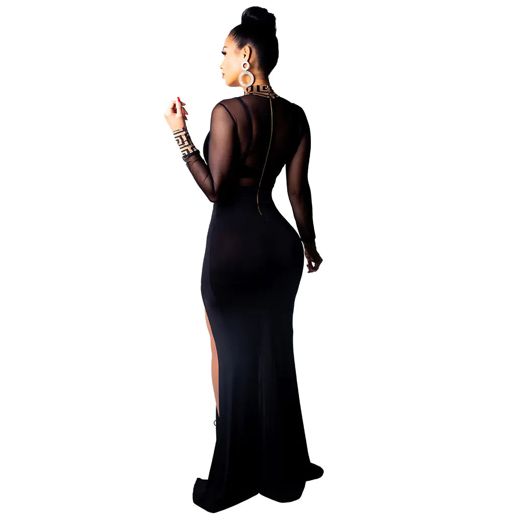 Sheer Side-Slit Dress for Evening and Nightclub Wear