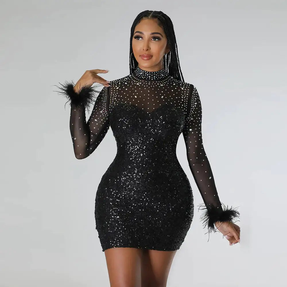 Long Sleeve Hip Dress for Nightclub Parties
