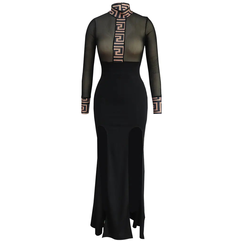 Sheer Side-Slit Dress for Evening and Nightclub Wear