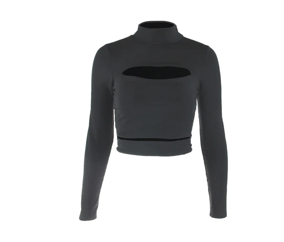 European Style Hollow Out Long Sleeve Crop Top for Women