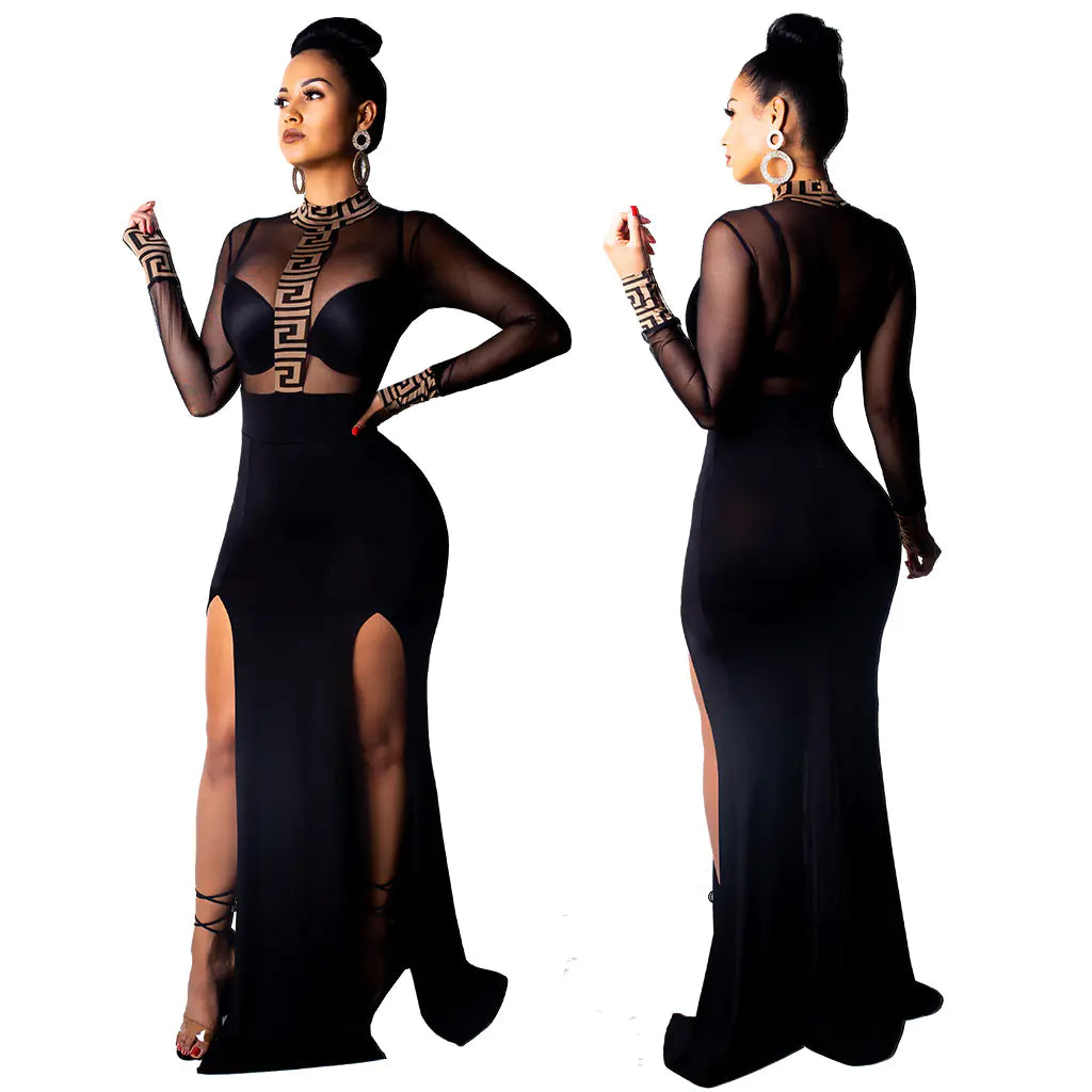 Sheer Side-Slit Dress for Evening and Nightclub Wear