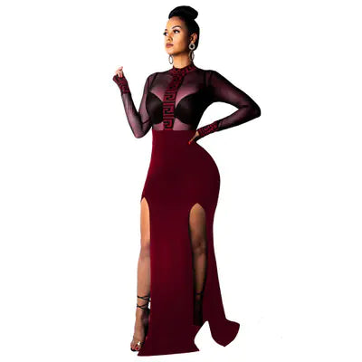 Sheer Side-Slit Dress for Evening and Nightclub Wear