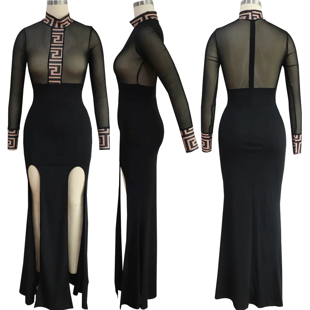 Sheer Side-Slit Dress for Evening and Nightclub Wear